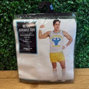 NWT Retro Aerobics Guy Costume Adult L/XL Tank Shorts Armbands Socks Halloween